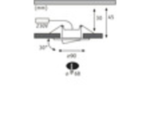 Technische Zeichnung einer Einbauleuchte mit Maßangaben