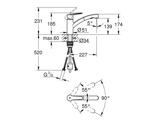 Dessin technique d''un robinet avec indication des dimensions