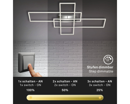 Plafonnier LED métal/plastique à intensité lumineuse variable 50W 6600 lm 3000 K blanc chaud h x L x l 100x710x1100 mm cadre alu/chrome