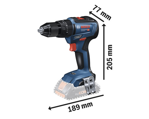 Visseuse-perceuse sans fil Bosch avec indication des dimensions