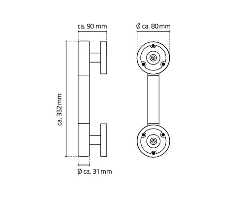 Schéma technique d''une poignée barre avec dimensions