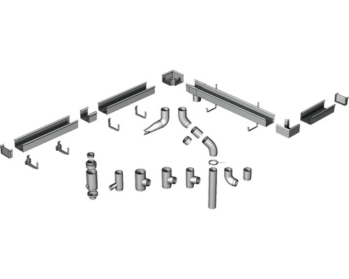 Dachrinnen-Komplettsystem mit verschiedenen Komponenten und Zubehör