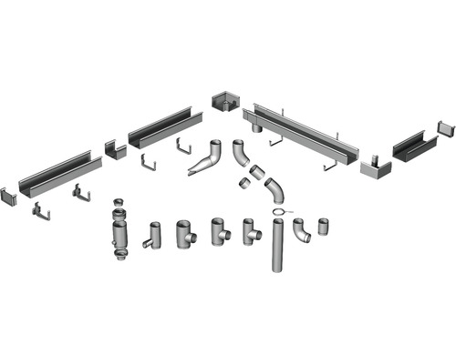 Système de caniveau de drainage avec caniveaux, tuyaux et raccords
