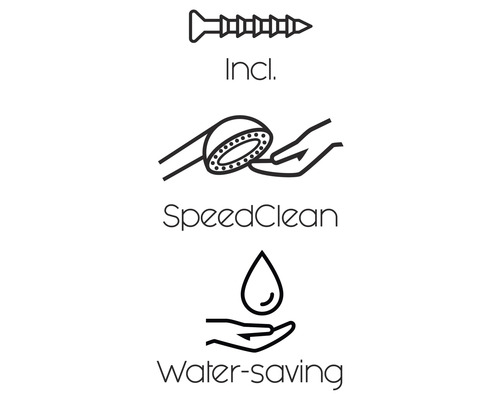 Symboles pour vis incluses, fonction SpeedClean et fonction d''économie d''eau