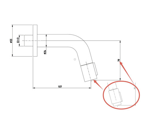 Schéma technique d''un robinet avec indications de dimensions