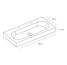 Waschtisch mit den Maßen 80 cm mal 38 cm mal 9 cm
