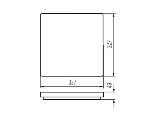 Technische Zeichnung eines quadratischen Produkts mit Maßen