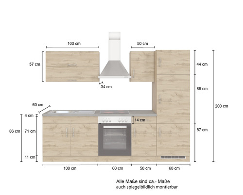 Bloc de cuisine avec dimensions.