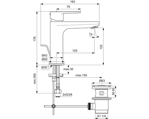 Schéma technique d''un robinet avec dimensions