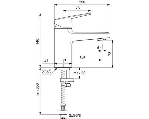 Dessin technique d''un robinet avec dimensions
