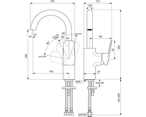 Dessin technique d''un robinet avec dimensions