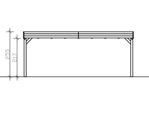 Dessin d''un carport en bois avec indication de la hauteur