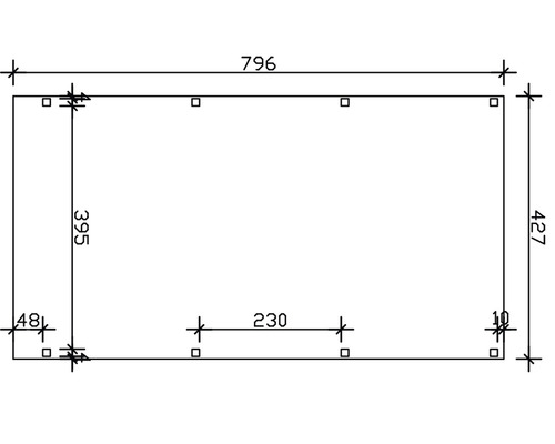 Dessin technique avec les dimensions d''un produit : 796, 427, 395, 230, 48 et 10.