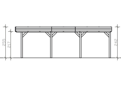 Technische Zeichnung eines Holzcarports mit Massangaben