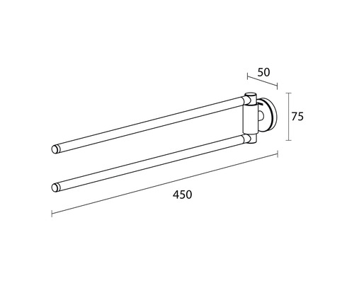 Porte-serviettes à deux bras avec indications de dimensions