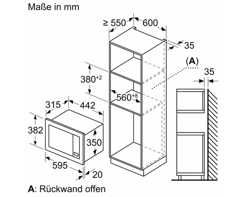 Masse einer Mikrowelle und eines Hochschranks in Millimeter
