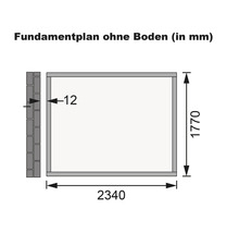 Fundamentplan ohne Boden mit Maßangaben in Millimeter