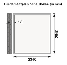 Fundamentplan ohne Boden mit den Maßen 2340 mal 2640 Millimeter