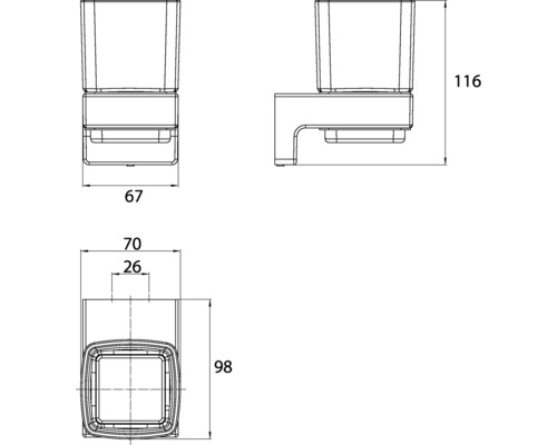Dessin technique d''un porte-gobelet pour brosse à dents avec dimensions