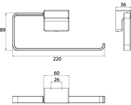 Schéma technique d''un support de papier toilette avec dimensions