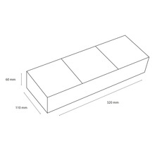 Technische Zeichnung einer Pflanzkiste mit den Maßen 320 mm Länge, 110 mm Breite und 60 mm Höhe.