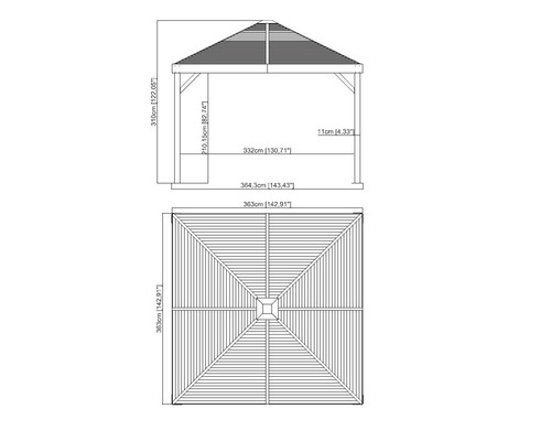 Schéma technique d''un pavillon avec dimensions
