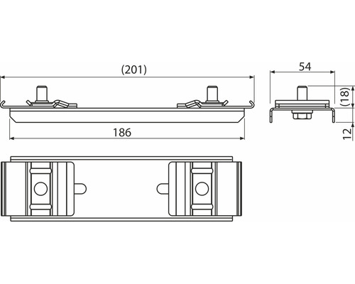 Technische Zeichnung einer Montagevorrichtung mit Massangaben