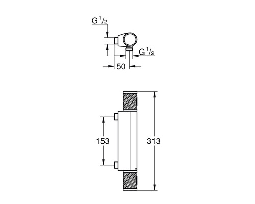 Dessin technique d''un bloc de raccordement de radiateur avec dimensions