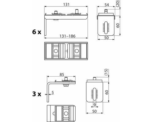 Dessin technique de pieds d''appareil avec indications de dimensions
