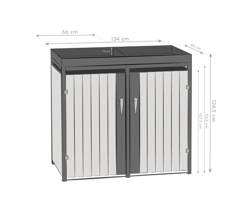 Image d''un abri poubelle avec des indications de dimension.