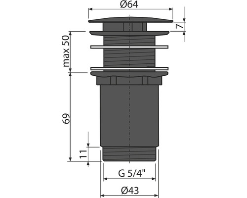 Dessin technique d''une soupape de vidange avec cotes.