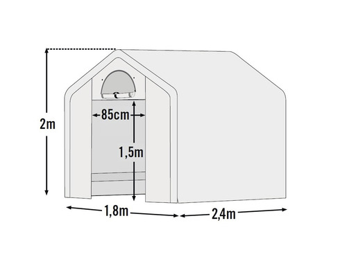 Abbildung eines Gerätehauses mit Maßangaben.