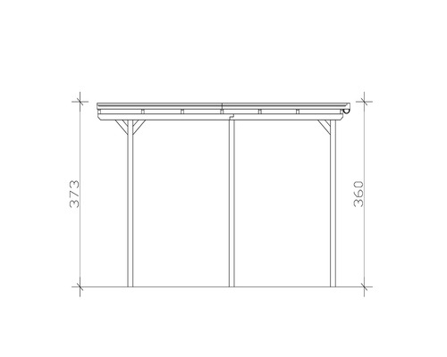 Technische Zeichnung eines Holzcarports mit Massangaben