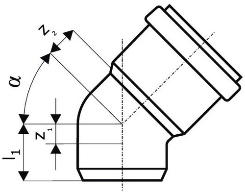 Dessin technique d''un coude de tuyau avec indications d''angle et de dimensions