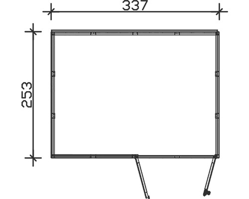 Dessin technique d''un auvent de dimensions 337 sur 253 centimètres