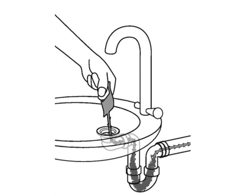 Illustration einer Person, die einen Abflussreiniger in ein Waschbecken einführt, um eine Rohrverstopfung zu beseitigen.