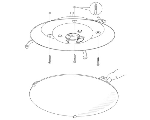 Montageanleitung für eine Deckenleuchte mit Schrauben und Dübeln