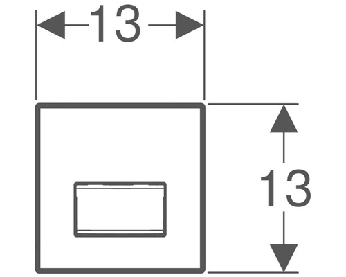 Dessin technique d''un objet carré avec une forme de boîte et les dimensions 13 x 13