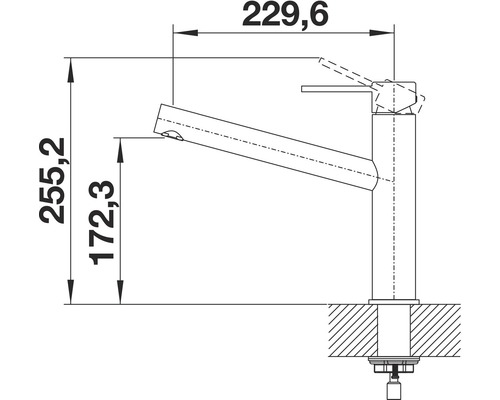 Schéma technique d''un robinet de cuisine avec dimensions
