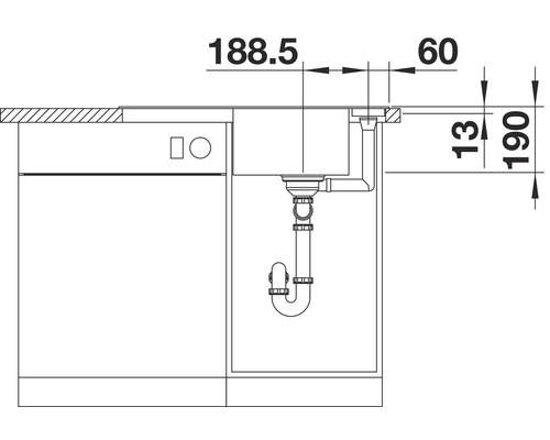 Dessin d''un évier avec dimensions pour la planification de la cuisine