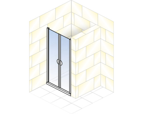 Douche avec porte coulissante dans un coin