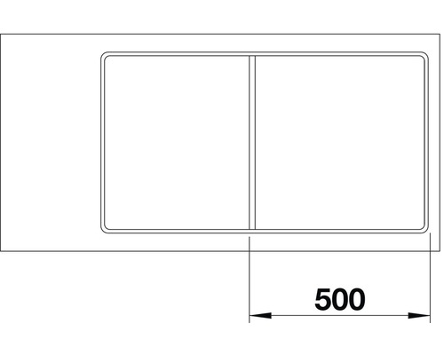 Zeichnung eines Spülbeckens mit einer Breite von 500 Millimetern