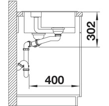 Skizze einer Spüle mit Abmessungen für Installationsdetails