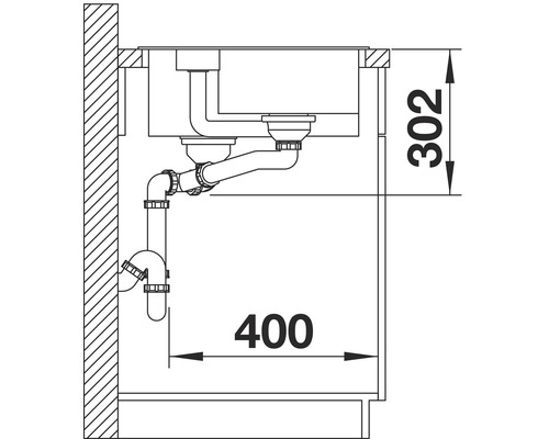 Skizze einer Spüle mit Abmessungen