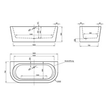 Schéma technique d''une baignoire avec dimensions
