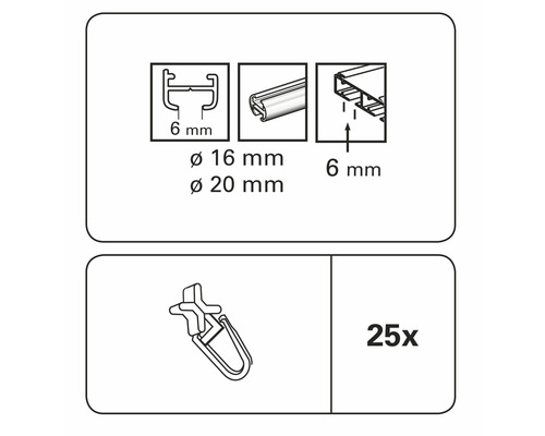 Schéma technique d''accessoires pour rideaux, 25 pièces