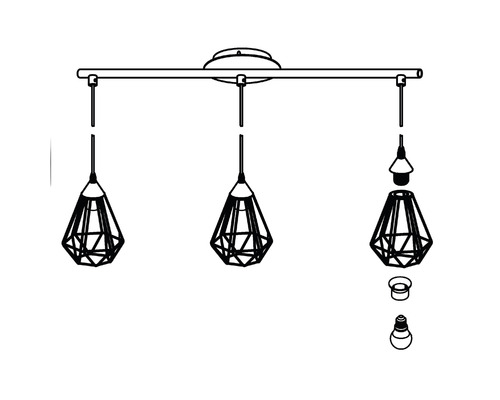 Plafonnier à trois lampes avec abat-jour géométriques
