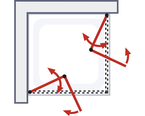 Illustration einer verstellbaren Fensteröffnung mit roten Pfeilen, die die Bewegung anzeigen