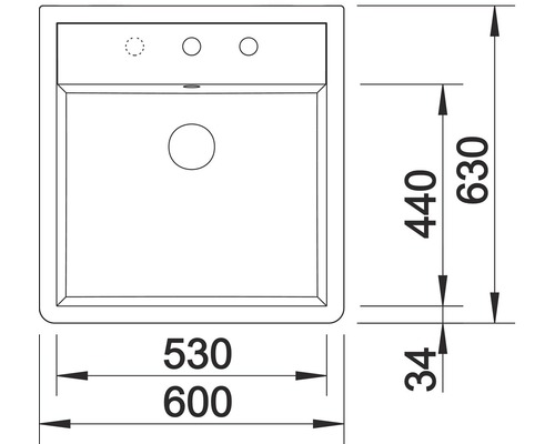 Dessin technique d''un évier avec des indications de dimensions.