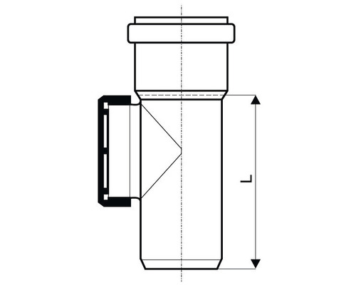 Technische Zeichnung eines Abflussrohrs mit seitlichem Zulauf und Längenangabe.
